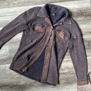 VICI shirt XS two toned brown and blue button up Bikercore Distressed